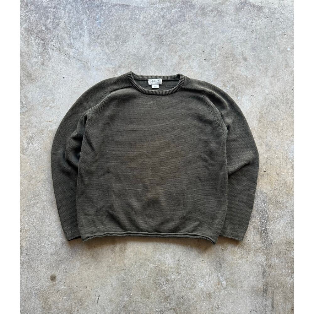 VTG 2000s J. Crew Dark Green Knit Cotton Sweater Mens Size Large